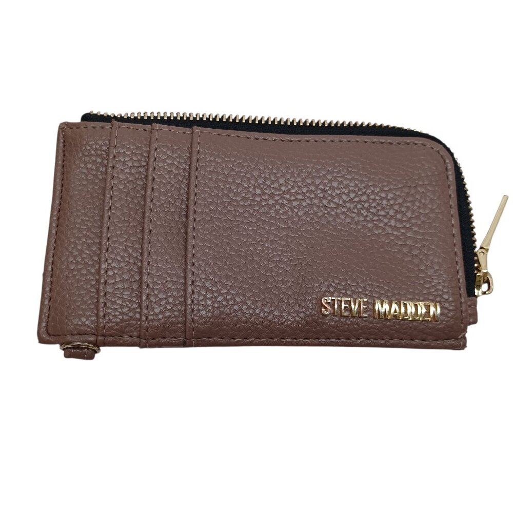 Steve Madden Wallet Small Zip Around Card Taupe‎ Vegan Leather